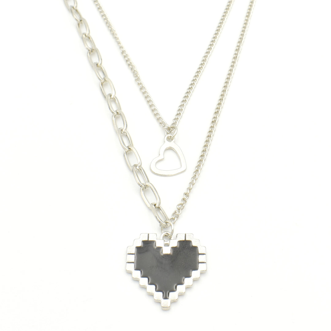 Silver Textured Heart Link Chain Necklace