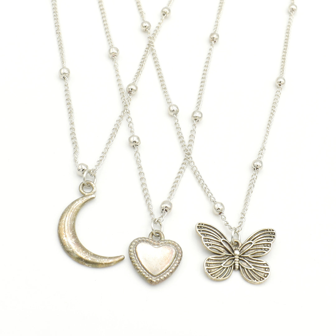 Silver Butterfly Layered Heart Necklace