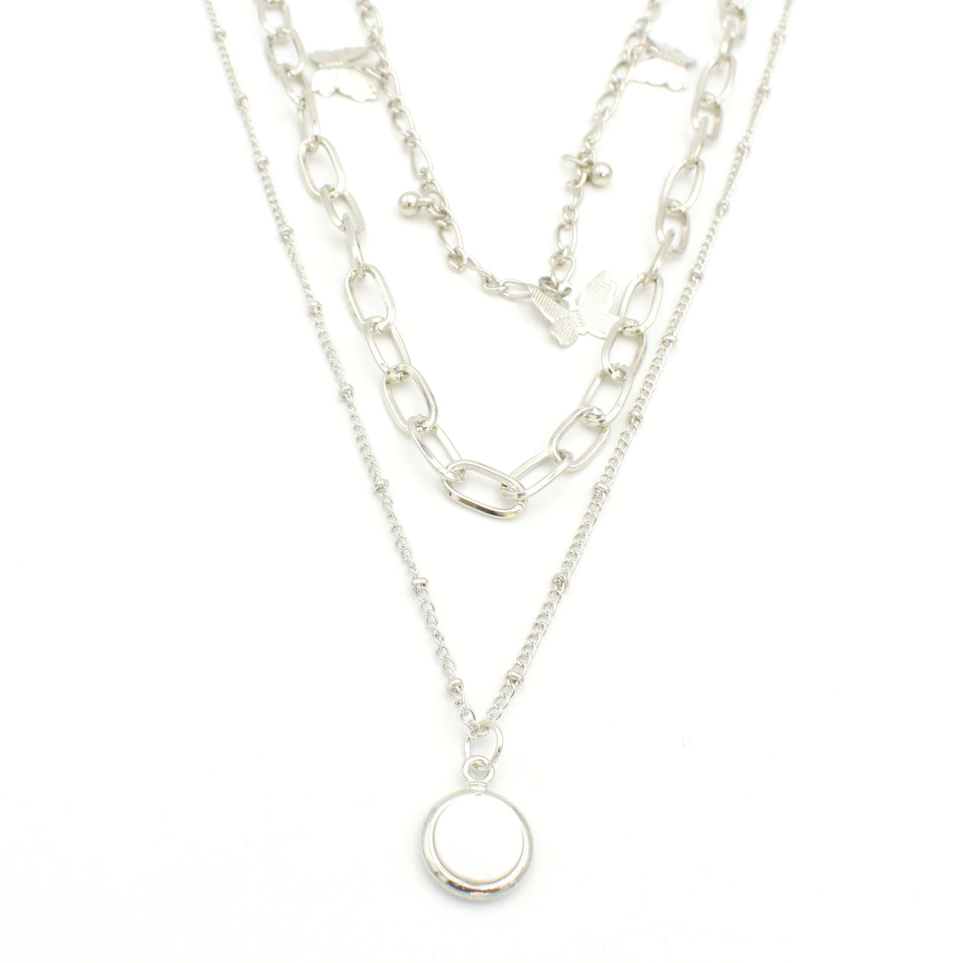 Silver Plate Layered Butterfly Necklace