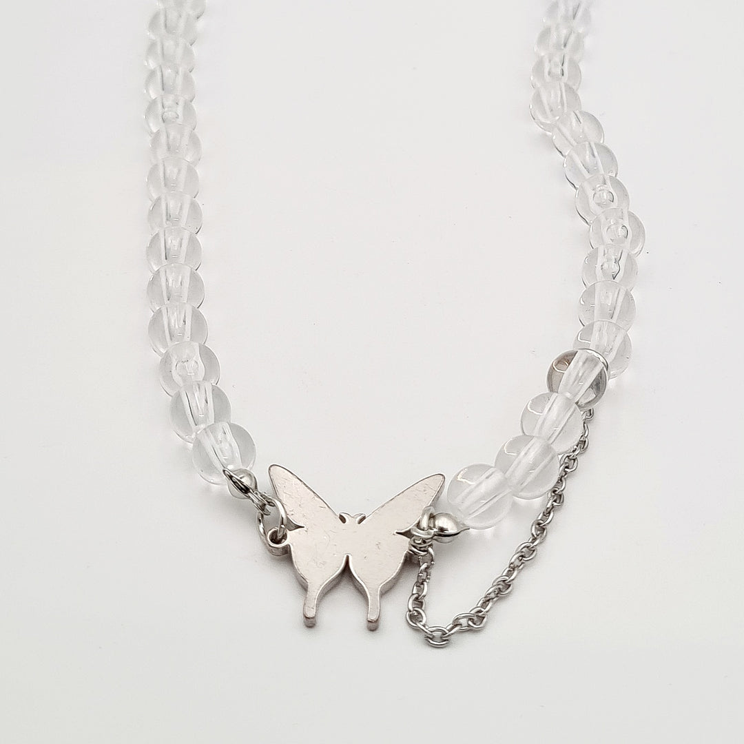 Clear Bead Butterfly Necklace