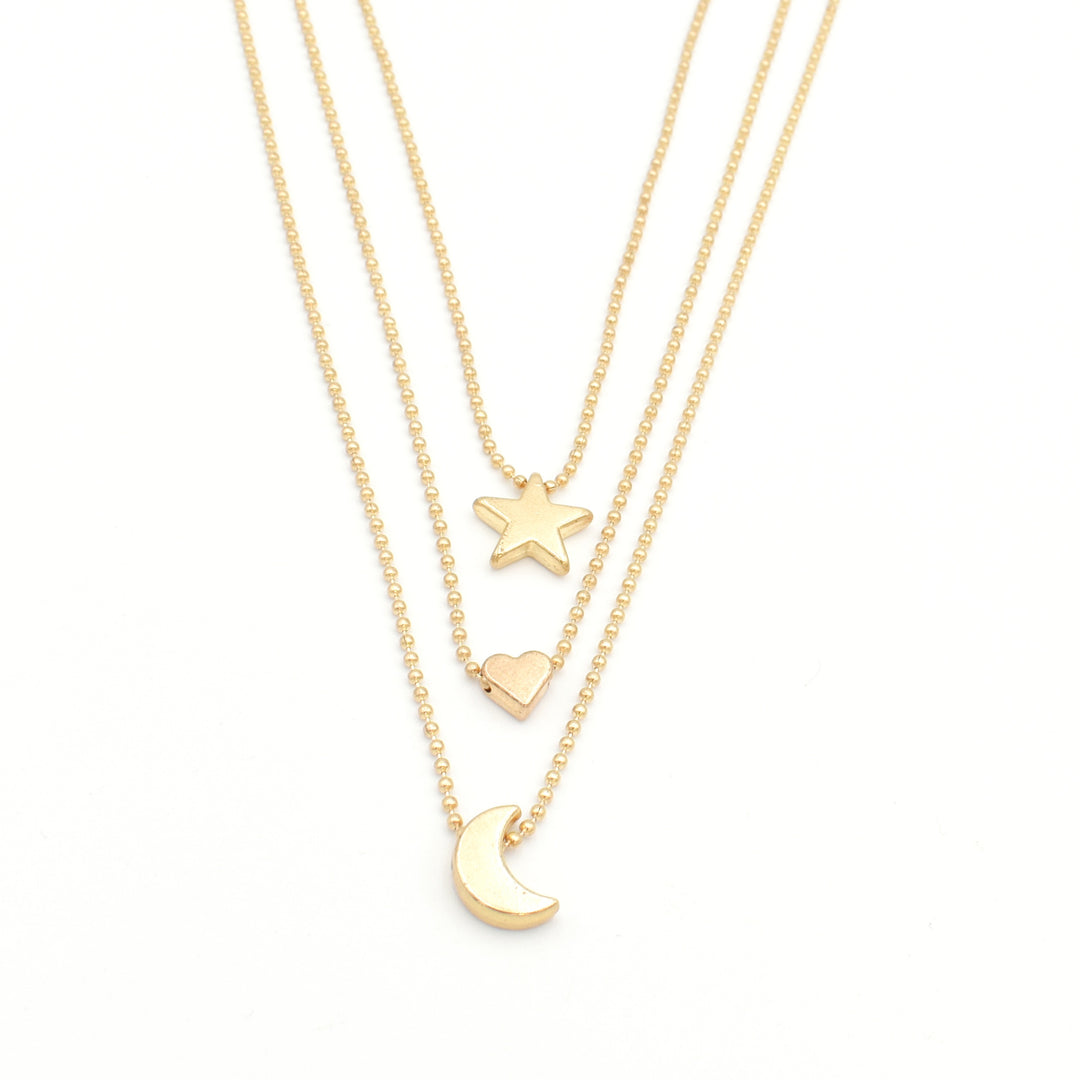 Gold Star,Heart & Moon Dainty Necklace