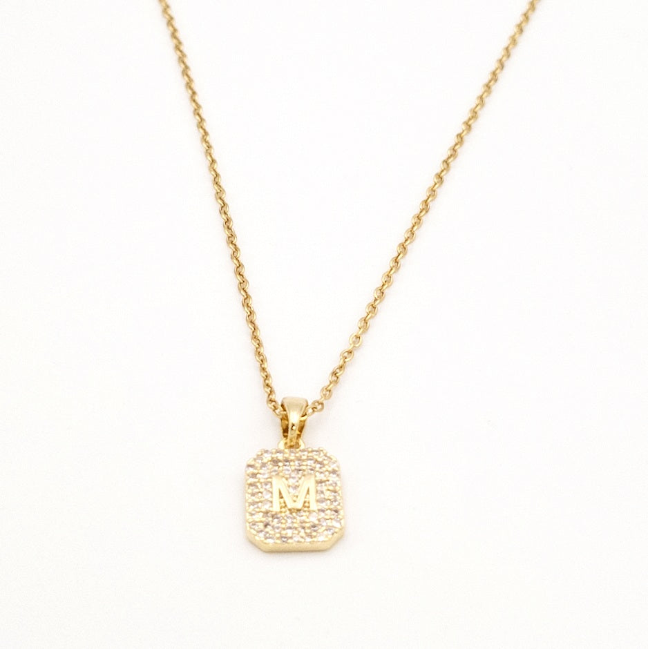 Gold Letter 'M' Diamante Necklace