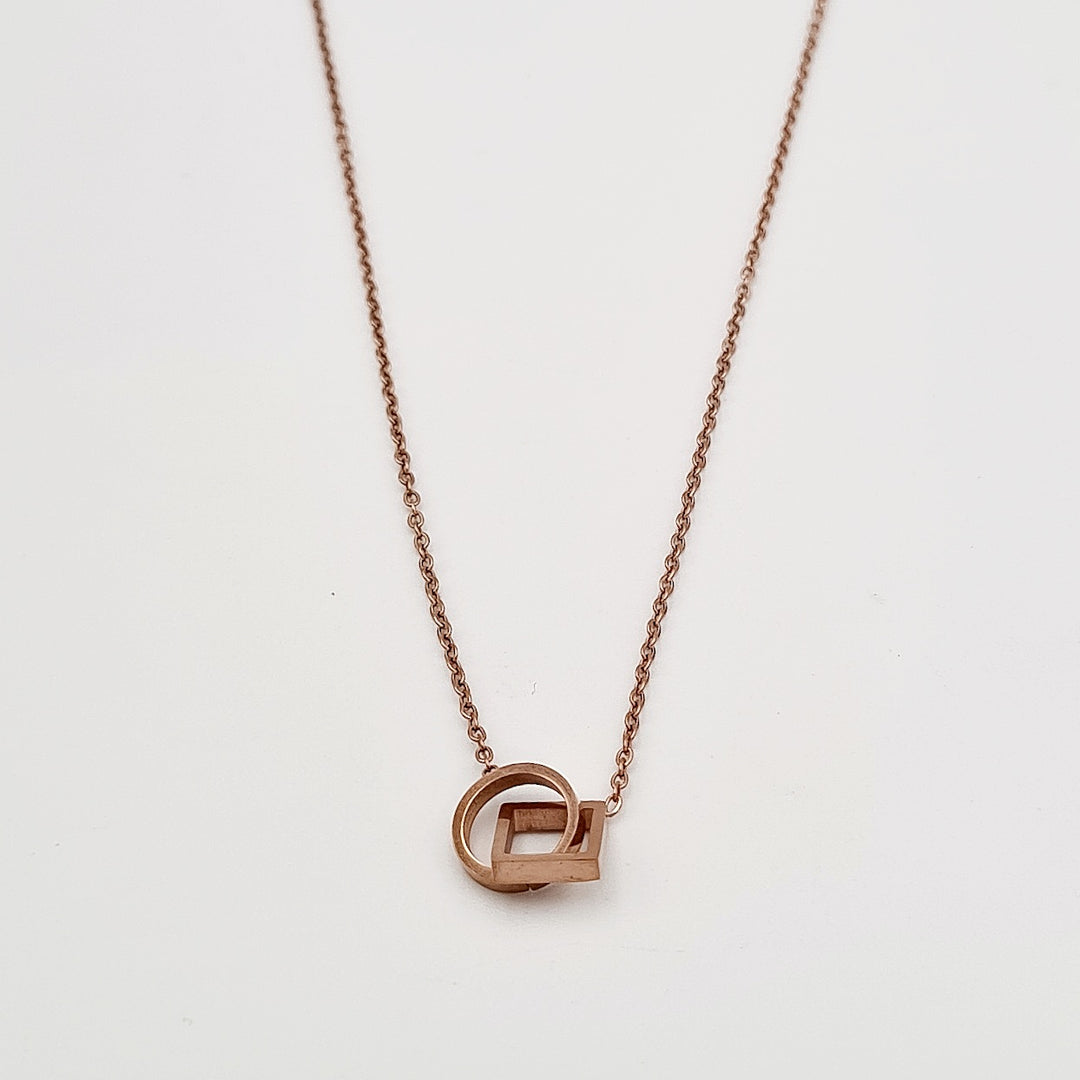 Rose Gold Square & Circle Interwined Necklace