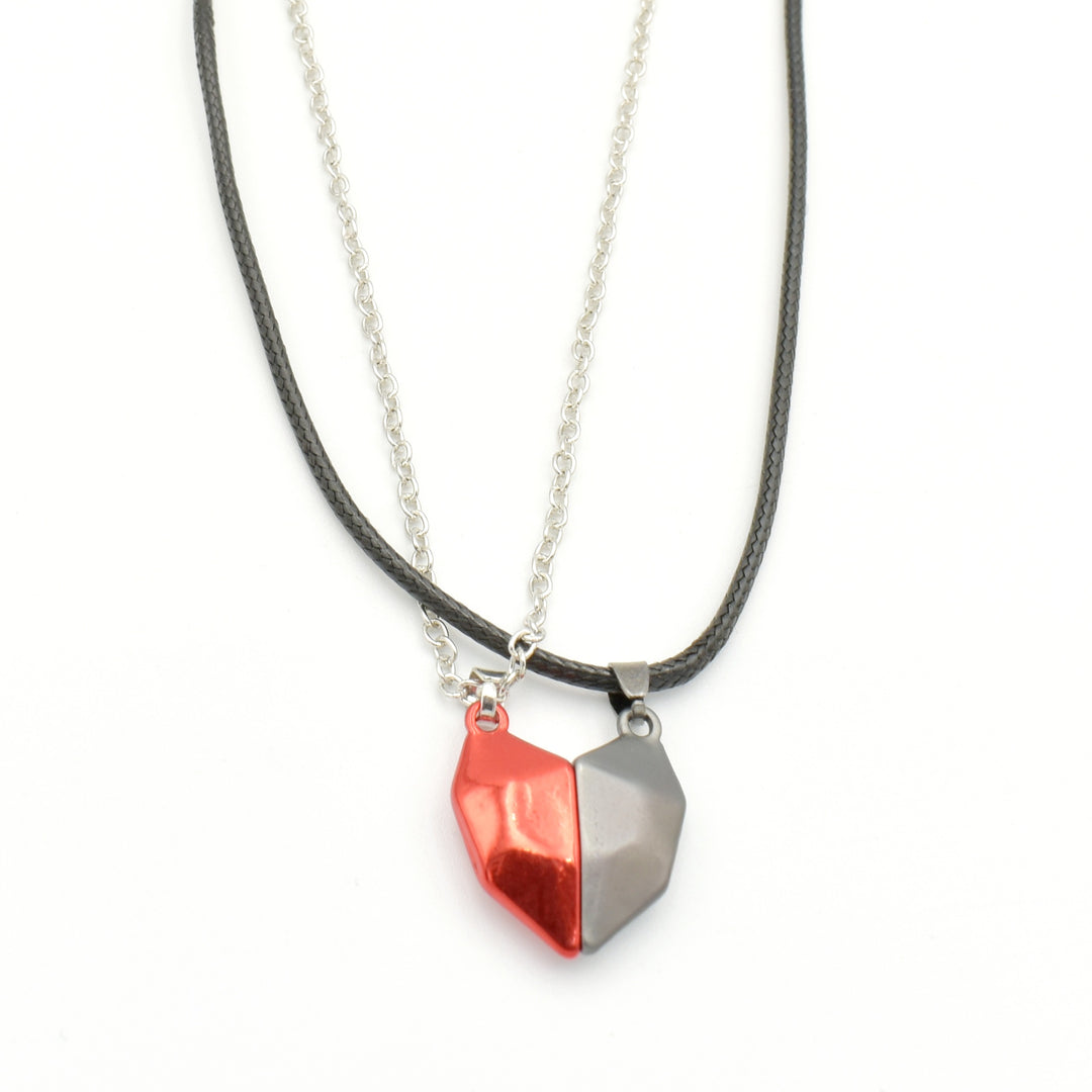 Silver Red & Black Split Heart Necklace