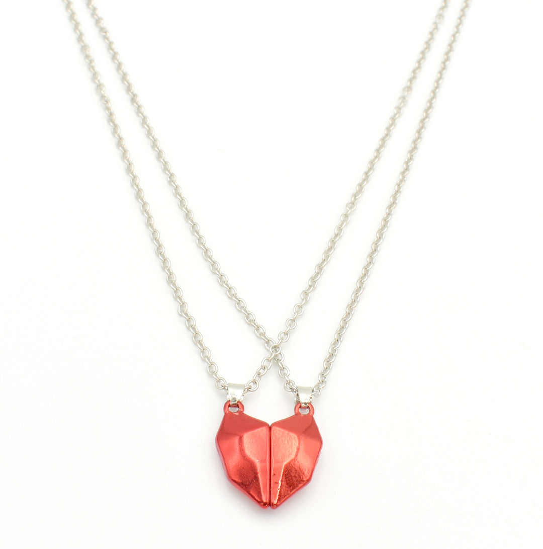 Silver Red Split Heart Necklace Pack