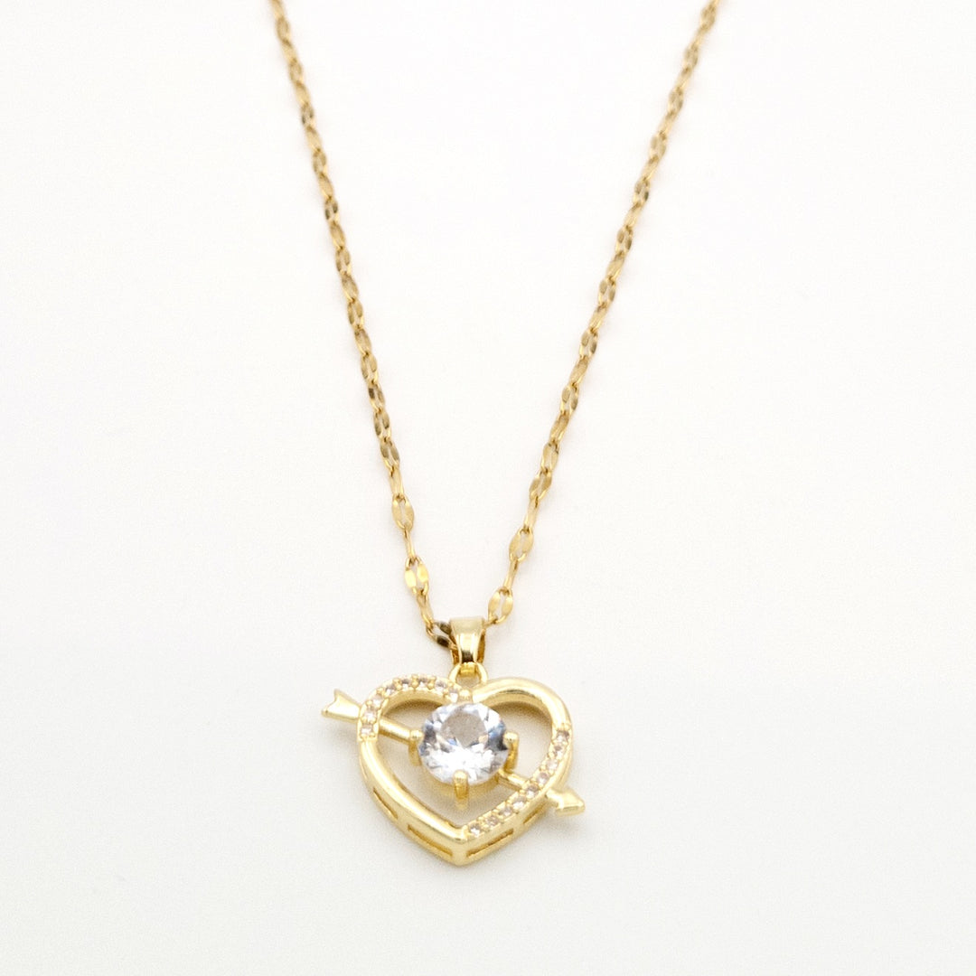 Gold Heart Cubic Diamante Necklace