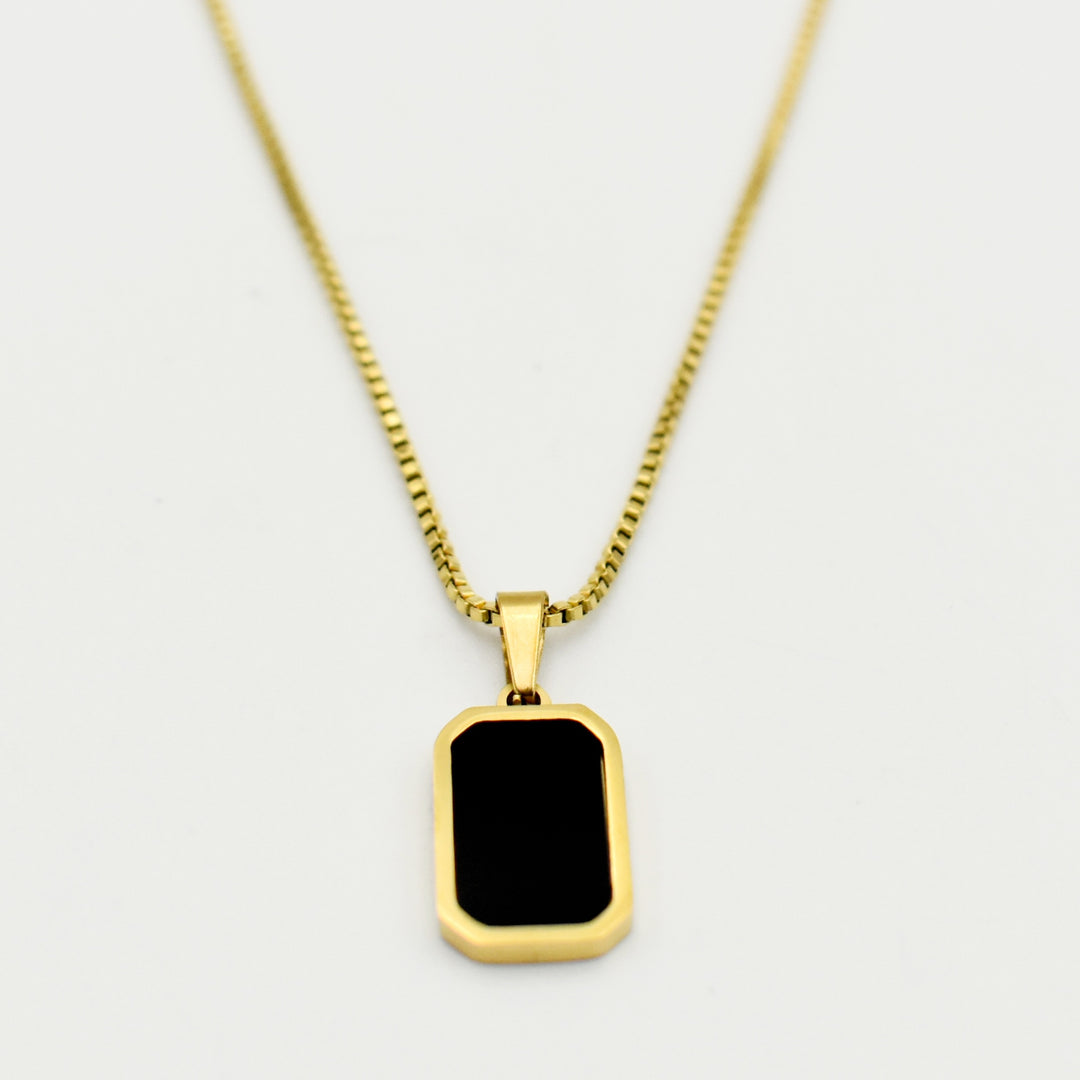 Gold Rectangular Black Pendant Necklace