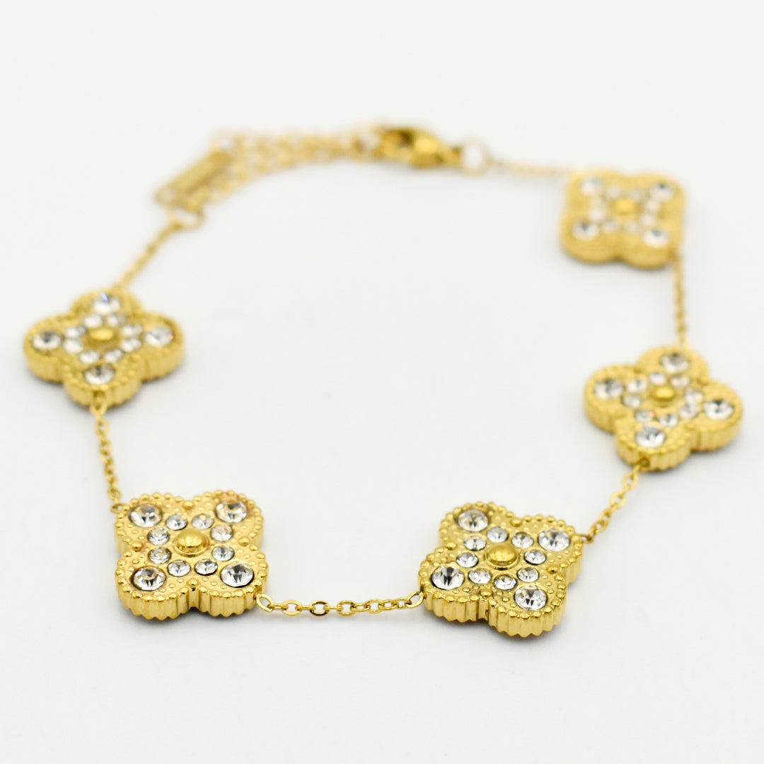 Gold Cubic Diamante Clover Bracelet