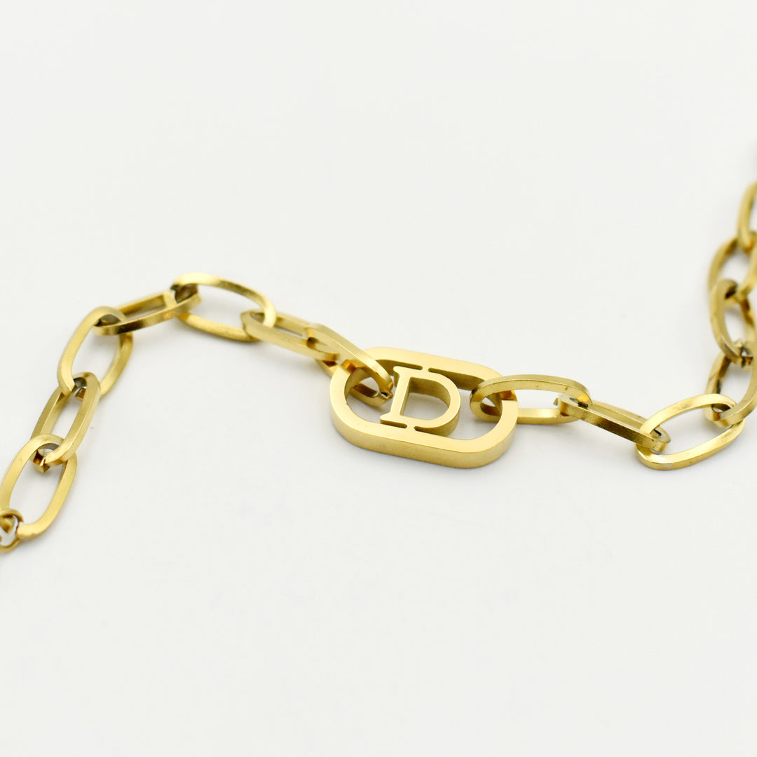 Gold Paperclip Letter 'D' Bracelet