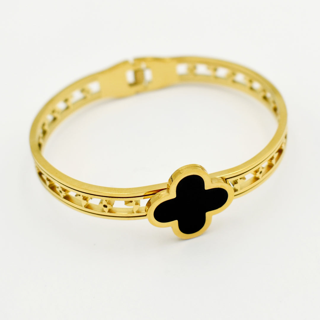 Gold Clover Black Coated Bangle