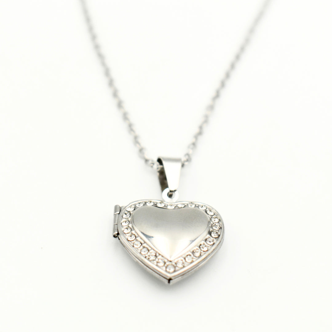 Rhodium Plated Heart Locket Necklace 11105