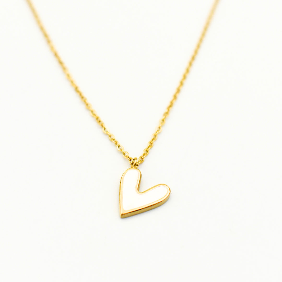 Gold Toned Heart White Enamel Pendant 11111