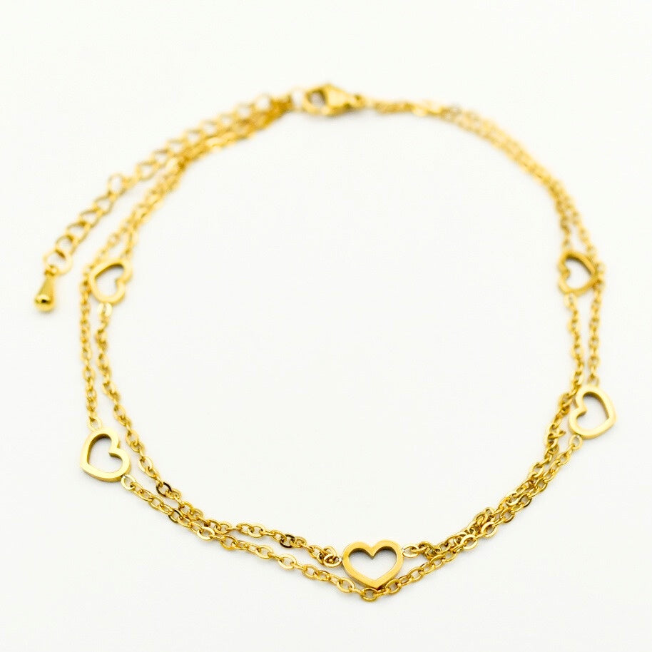 Gold Toned Heart Dainty Bracelet 11124