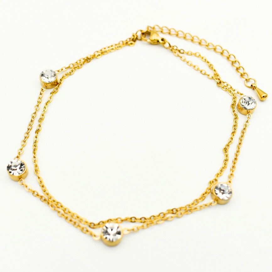Gold Toned Cubic Layered Dainty Bracelet 11125
