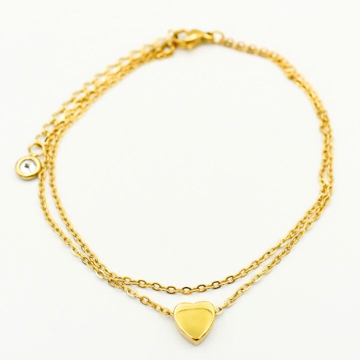 Gold Toned Heart Double Layer Bracelet 11127