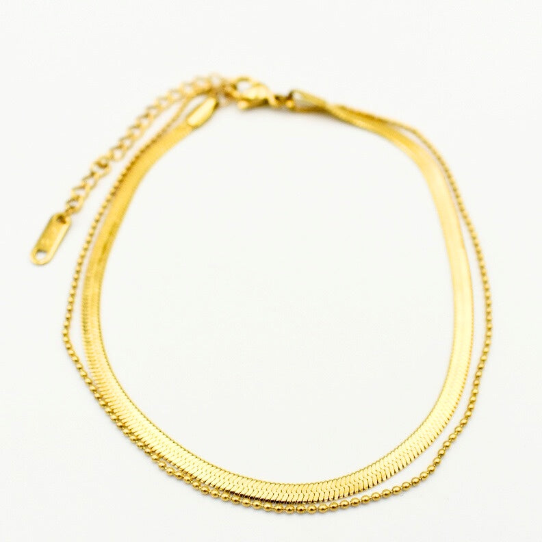 Gold Toned Snake Double Layered Bracelet 11130
