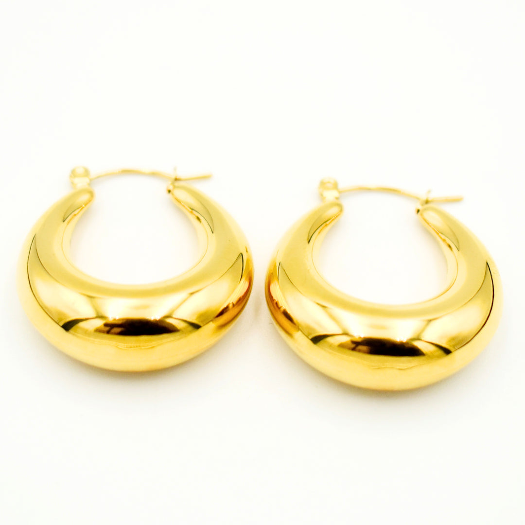 Gold Toned Geometric Hoop Chucky Earrings 11131
