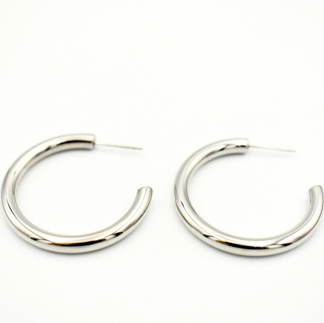 Rhodium Plated Hoop 25mm Earrings 11135