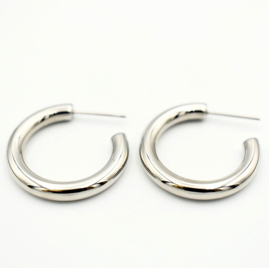 Rhodium Plated Hoop 20mm Earrings 11137