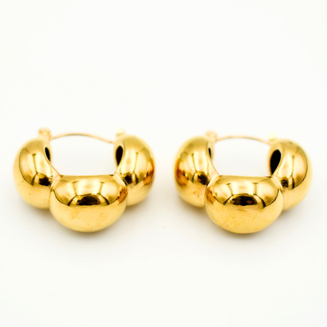 Gold Toned Chunky Hallow Pattern Earrings 11140