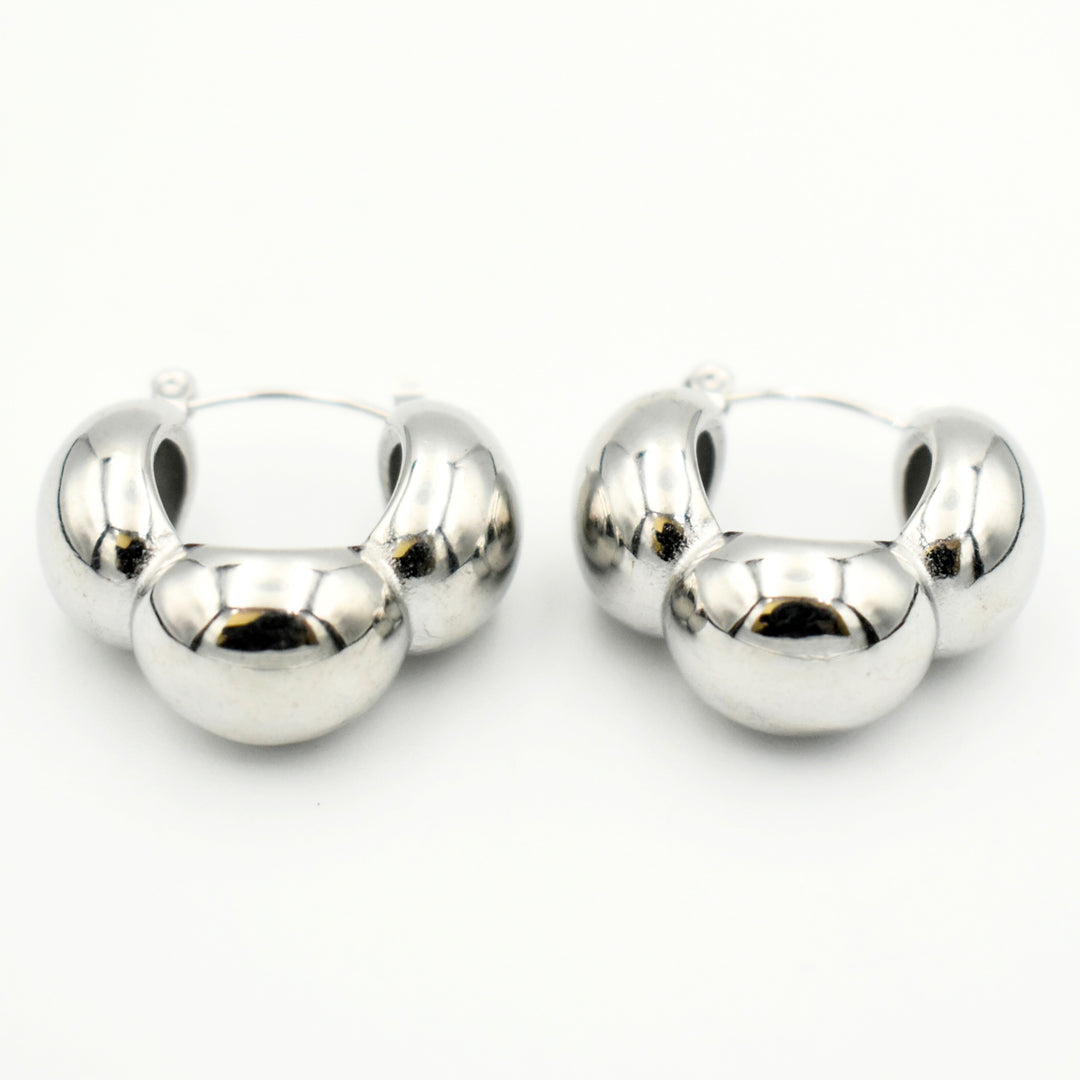 Rhodium Plated Chuncky Hallow Pattern Earrings 11141