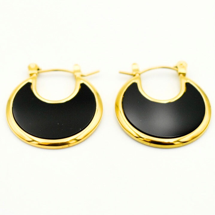 Gold Toned Black Shell Dangle Earrings 11146