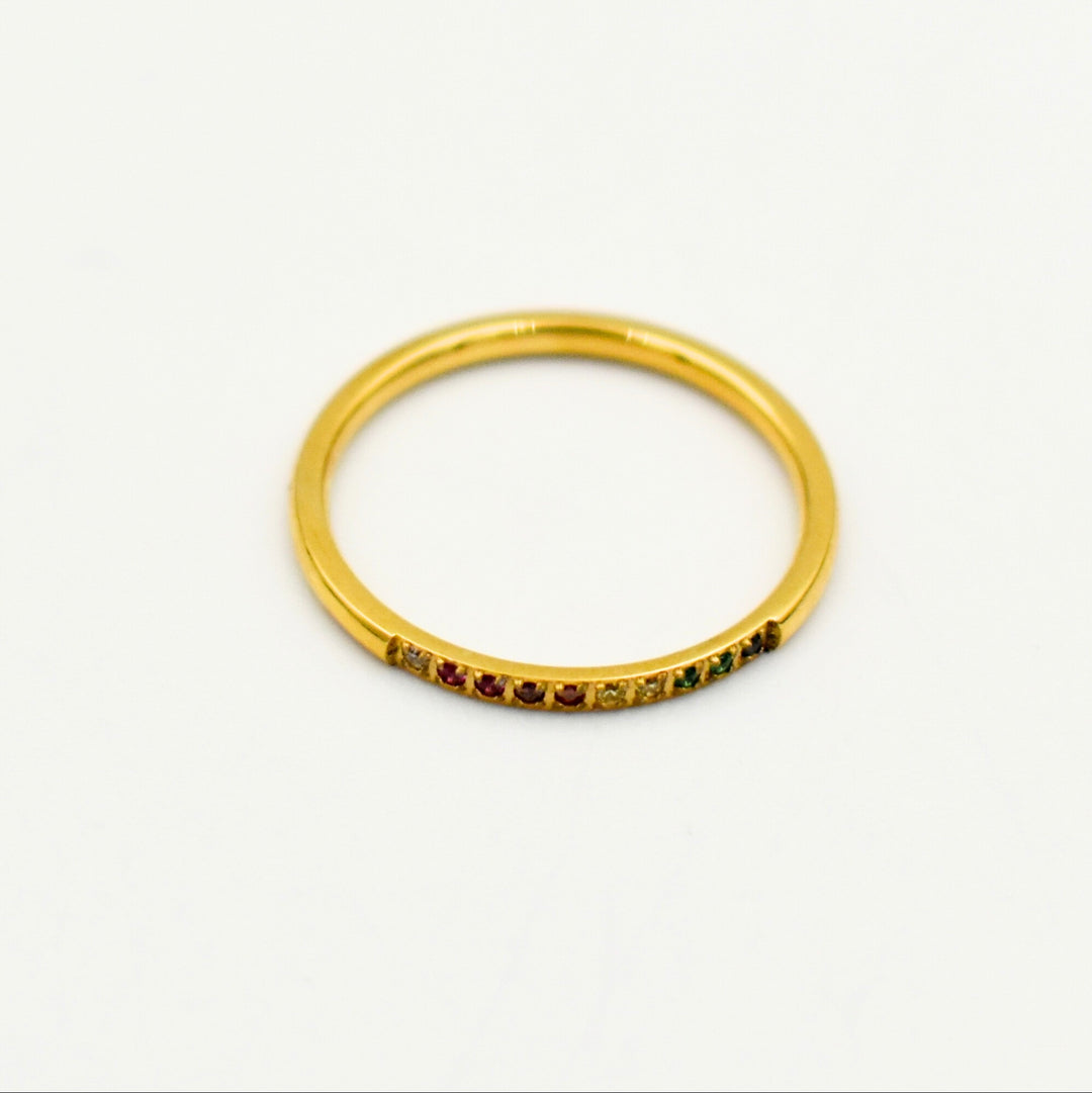 Gold Toned Colourful Dainty Half Pave Ring 11158