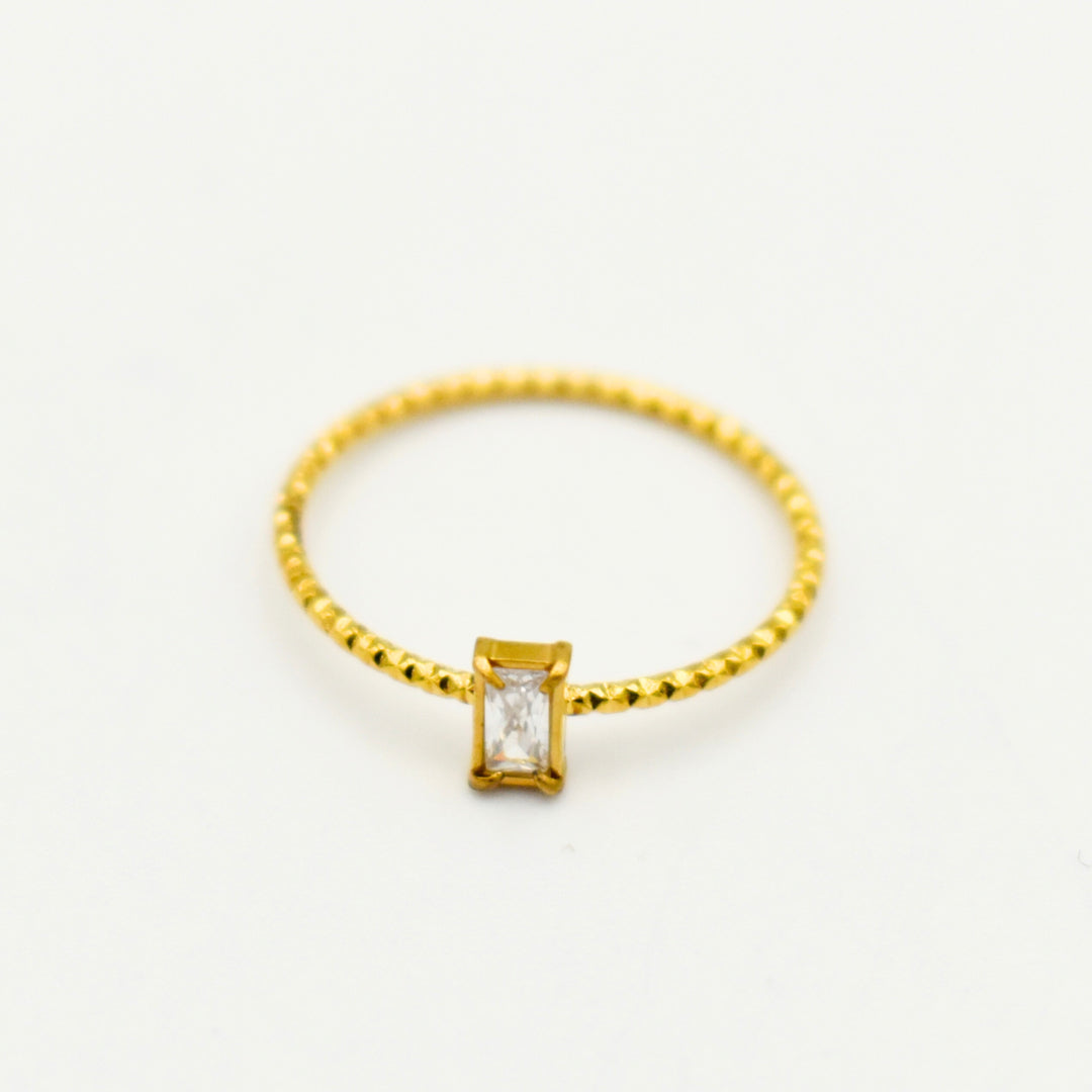 Gold Toned Rectangle Zirconia Dainty Ring 11159