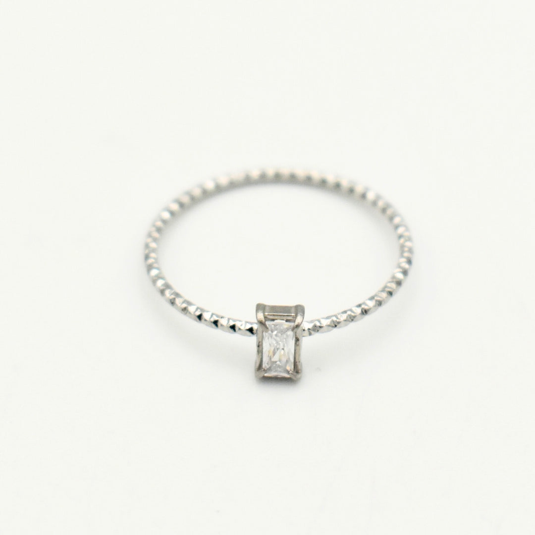Rhodium Plated Rectangle Zirconia Ring 11160