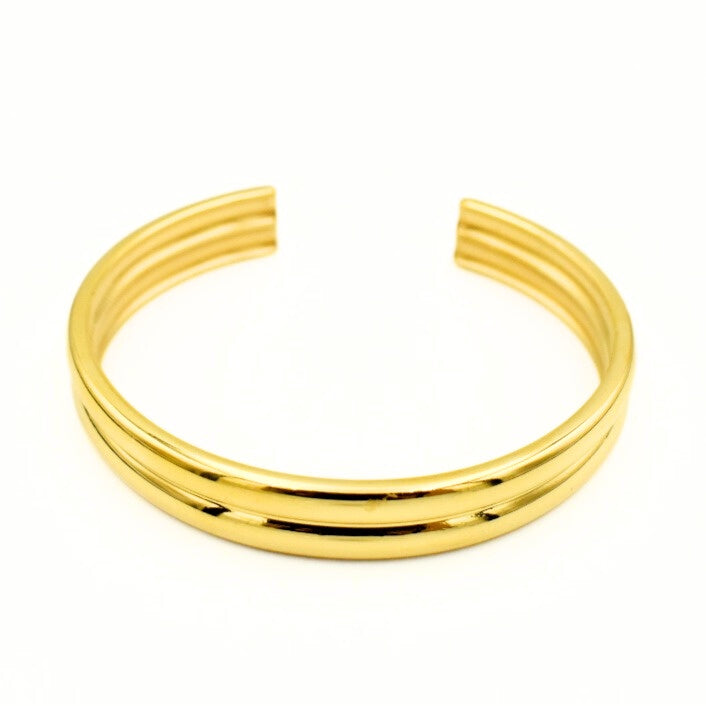 Gold Toned Double layer Cambered Cuff Bangle