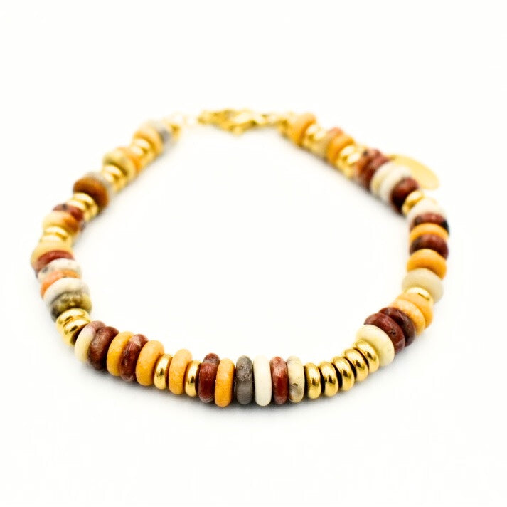 Gold Toned Colourful Stone Beads Bracelet