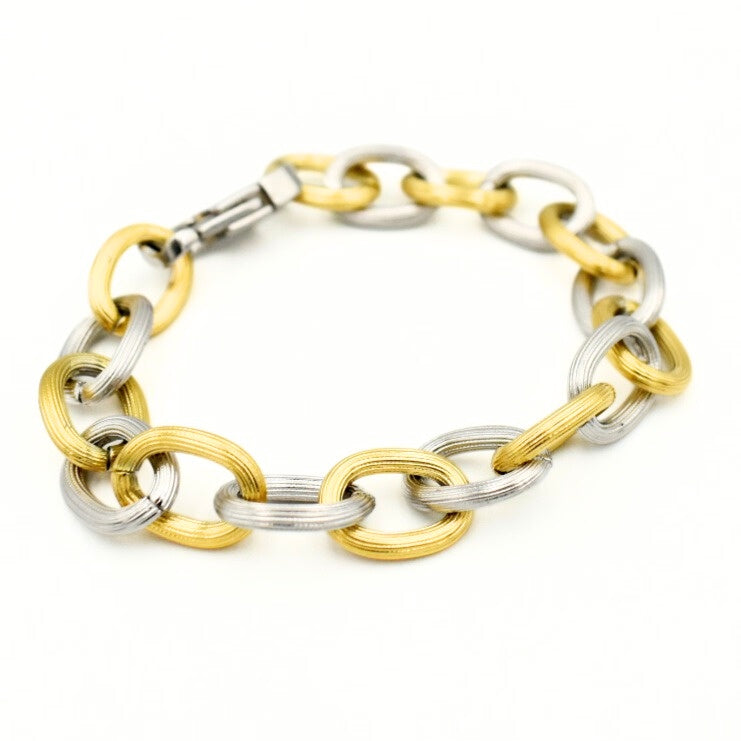 Gold Toned Two Tone Chuncky Link Bracelet