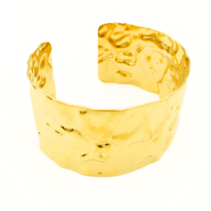 Gold Toned Hammered Chunky Cuff Bangle