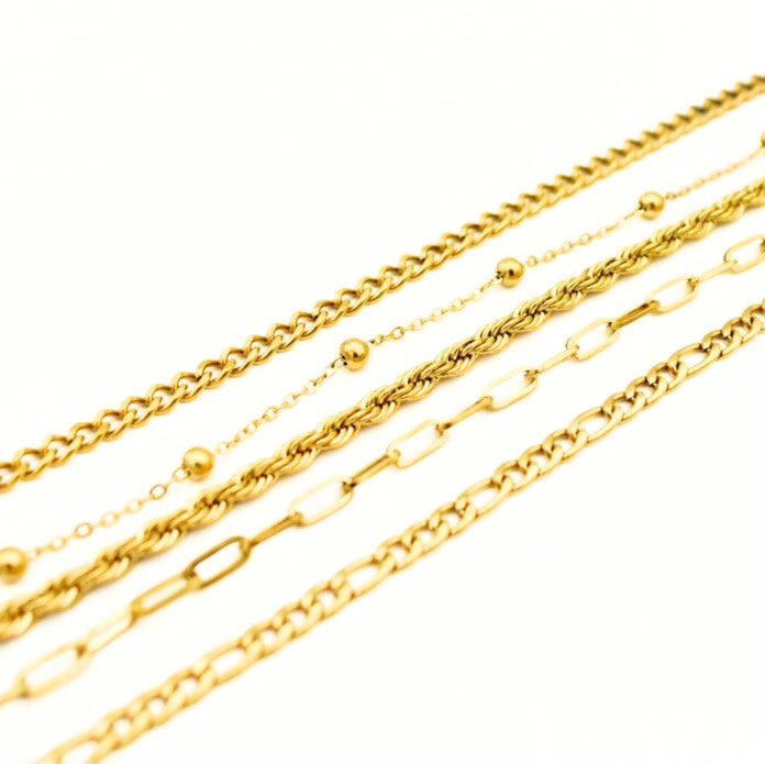 Gold Toned Snake,Rope,Paperclip Dainty Bracelets