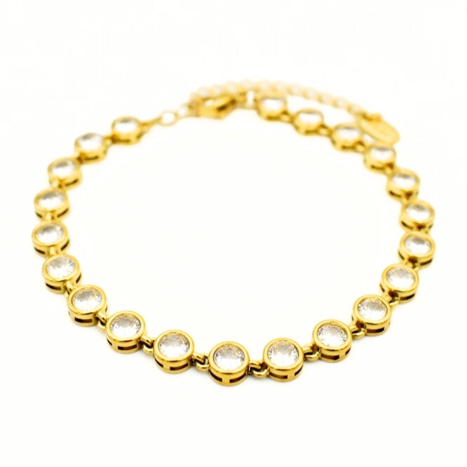 Gold Toned Clear Round Zirconia Bracelet
