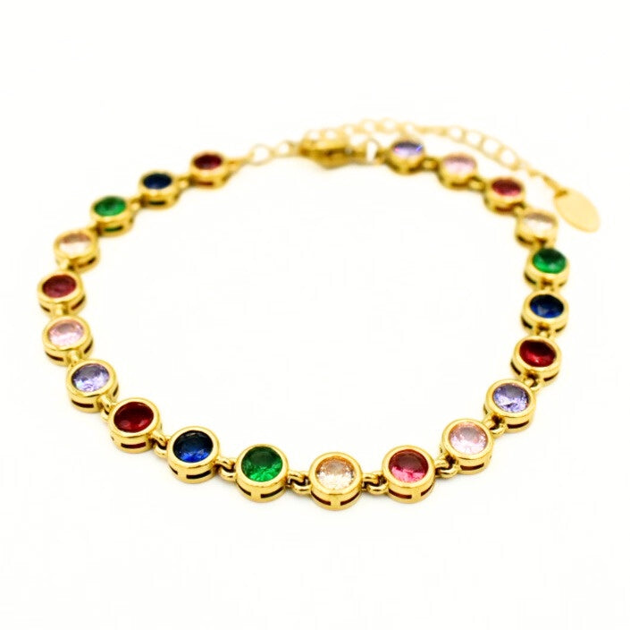Gold Toned Colourful Round Zirconia Bracelet