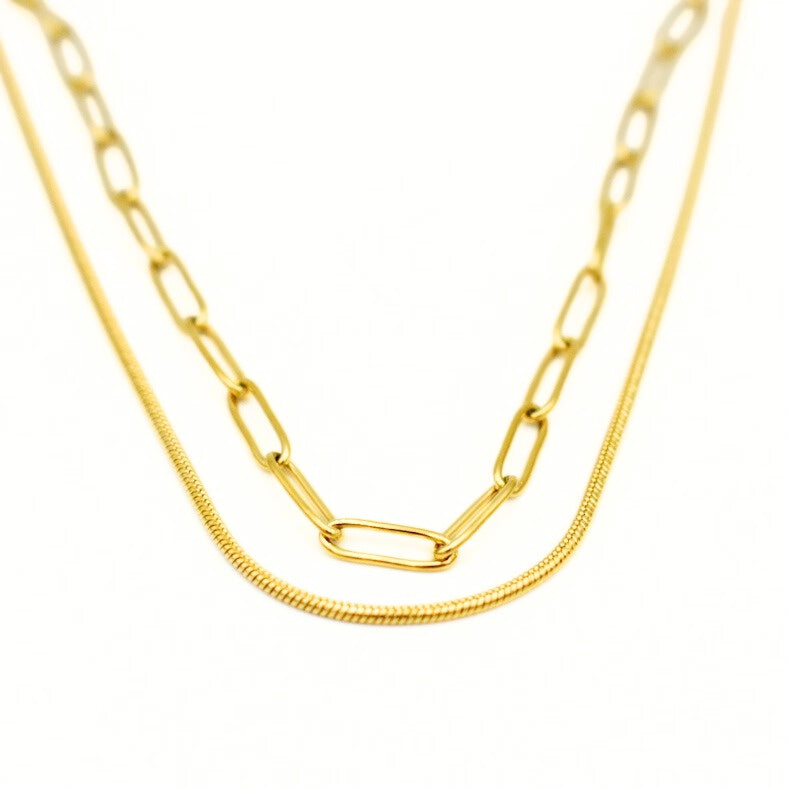 Gold Toned Double Layer Paper Pin Necklace