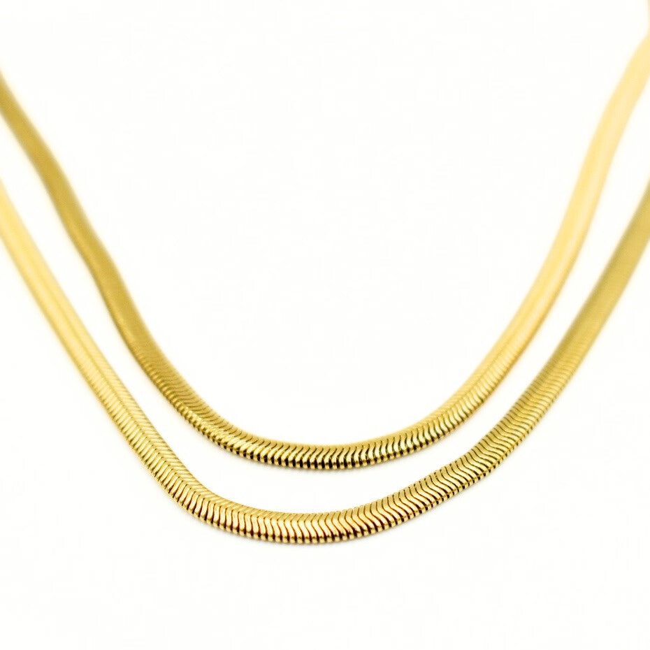 Gold Toned Double Layer Snake Chain Necklace