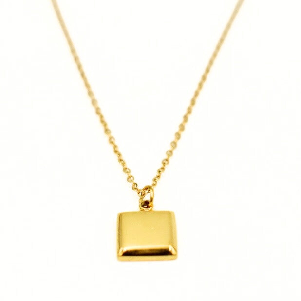 Gold Toned Square Pendant Necklace