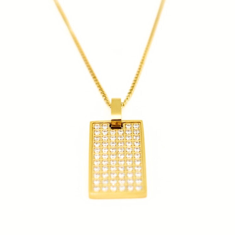 Gold Toned Inlay Rectangle Pendant Necklace