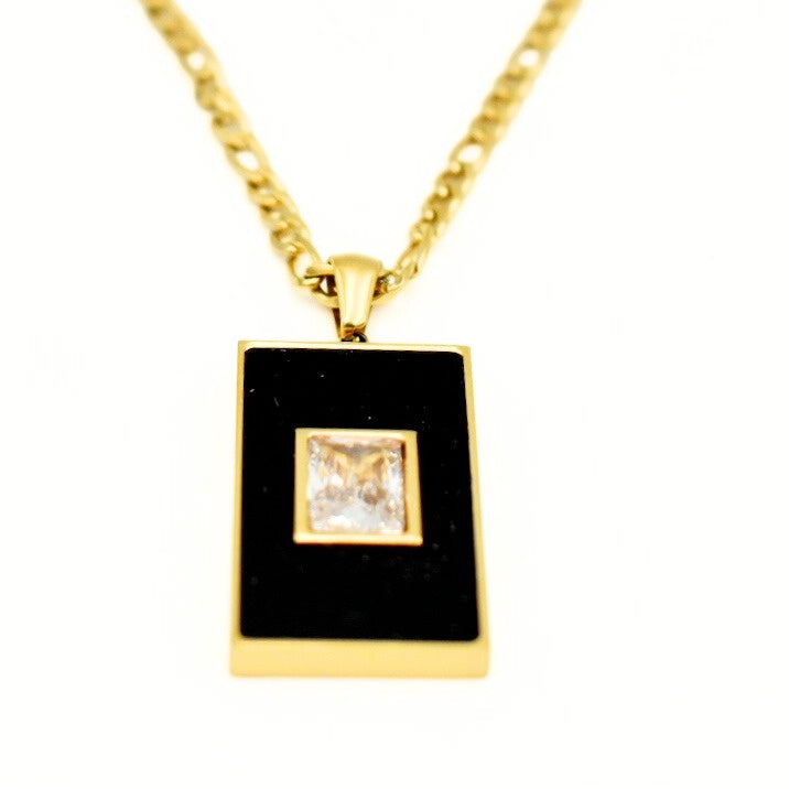 Gold Toned Black & White Shell Pendant Necklace
