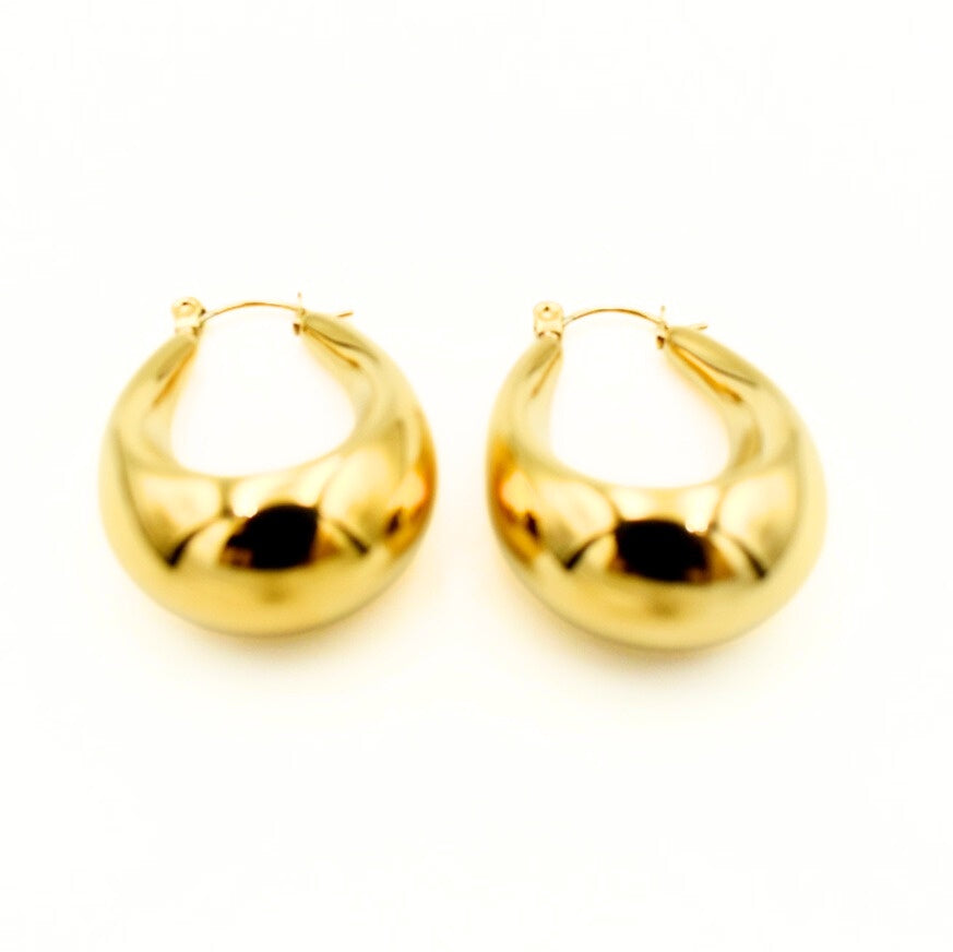 Gold Toned Oval Geometric Hollow Hoop Earrings