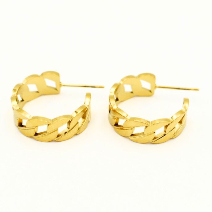 Gold Toned Chain Hollow Hoop Earrings