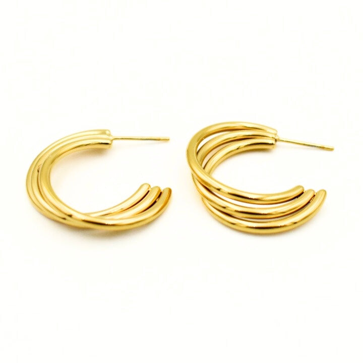 Gold Toned 2cm layered Round Earrings