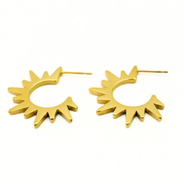 Gold Toned Sunburst Hoop Earrings