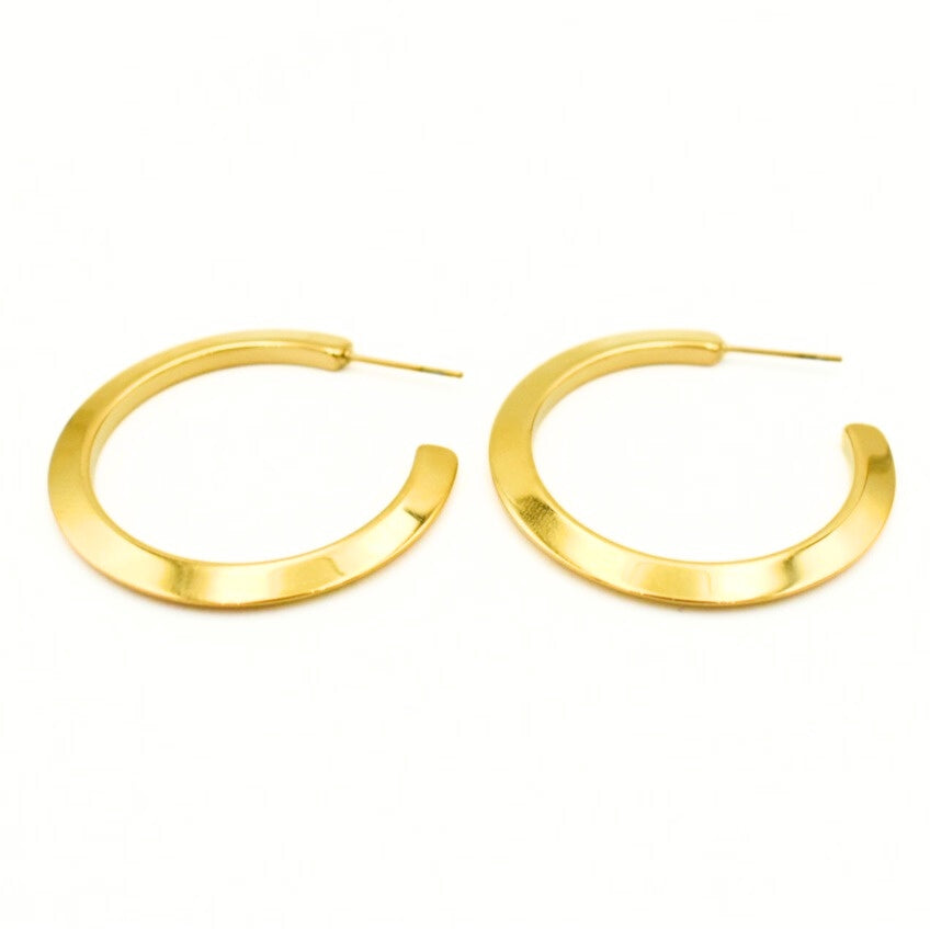 Gold Toned Slope Hoop Earrings