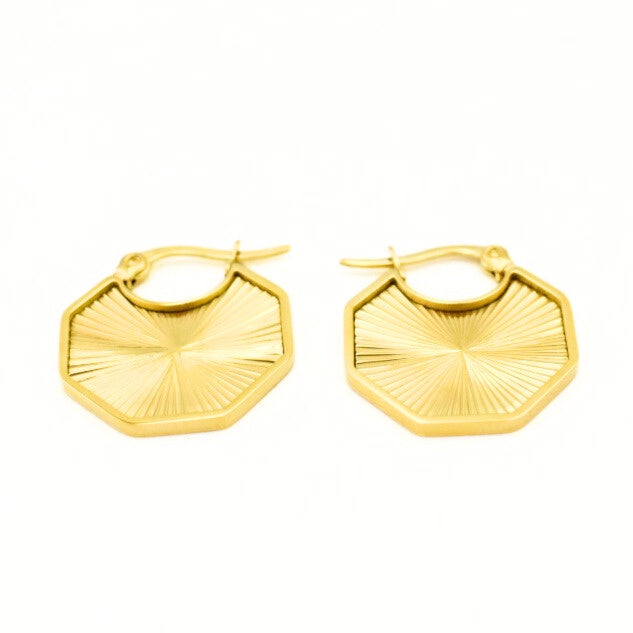 Gold Toned Geometric Burst Huggies Earrings