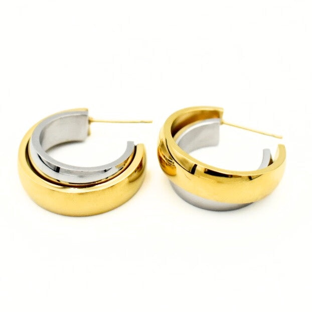 Gold Toned Cross Hoop Earrings