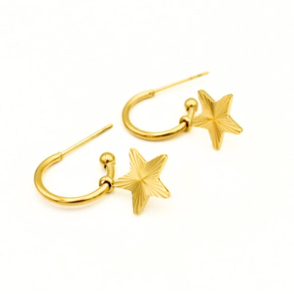 Gold Toned Star Burst Hoop Earrings