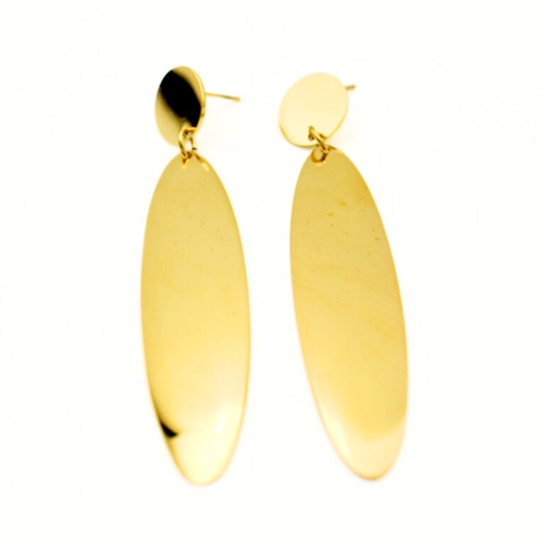 Gold Toned Oval Geometric Drop Earrings